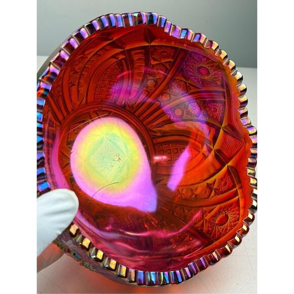 Vintage Indiana Glass Heirloom Sunset Ruby Red Carnival Glass Bowl 8.5in W - Picture 8 of 8